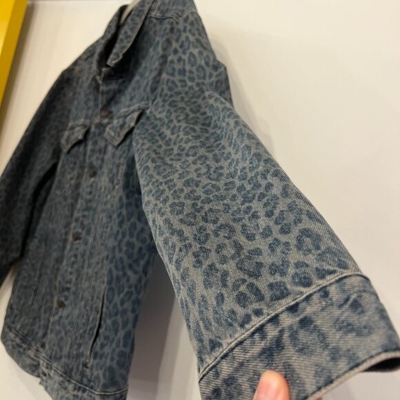 Mens LEOPARD PRINT VINTAGE Denim Jacket (XL) - Picture 4 of 5